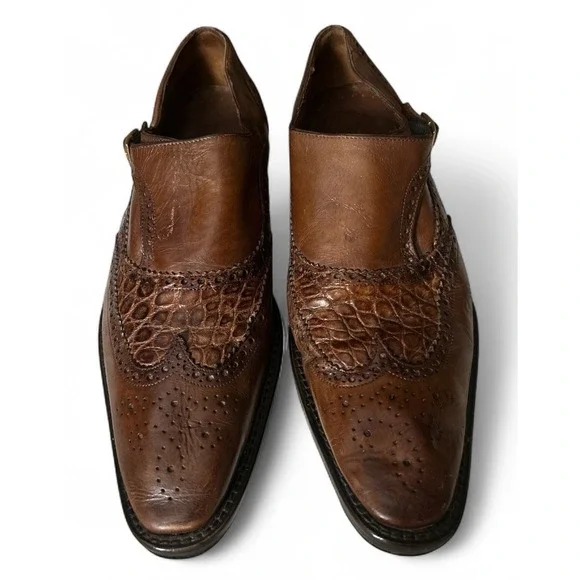 Belvedere Genuine Alligator Monk Strap Dress Shoes Brown 9.5  display picture 1